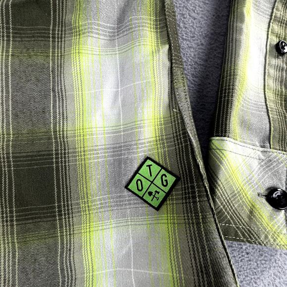OFF the Grid Women's Bailey Technical Flannel Shirt Medium Lime Green Gray Plaid - Picture 6 of 13